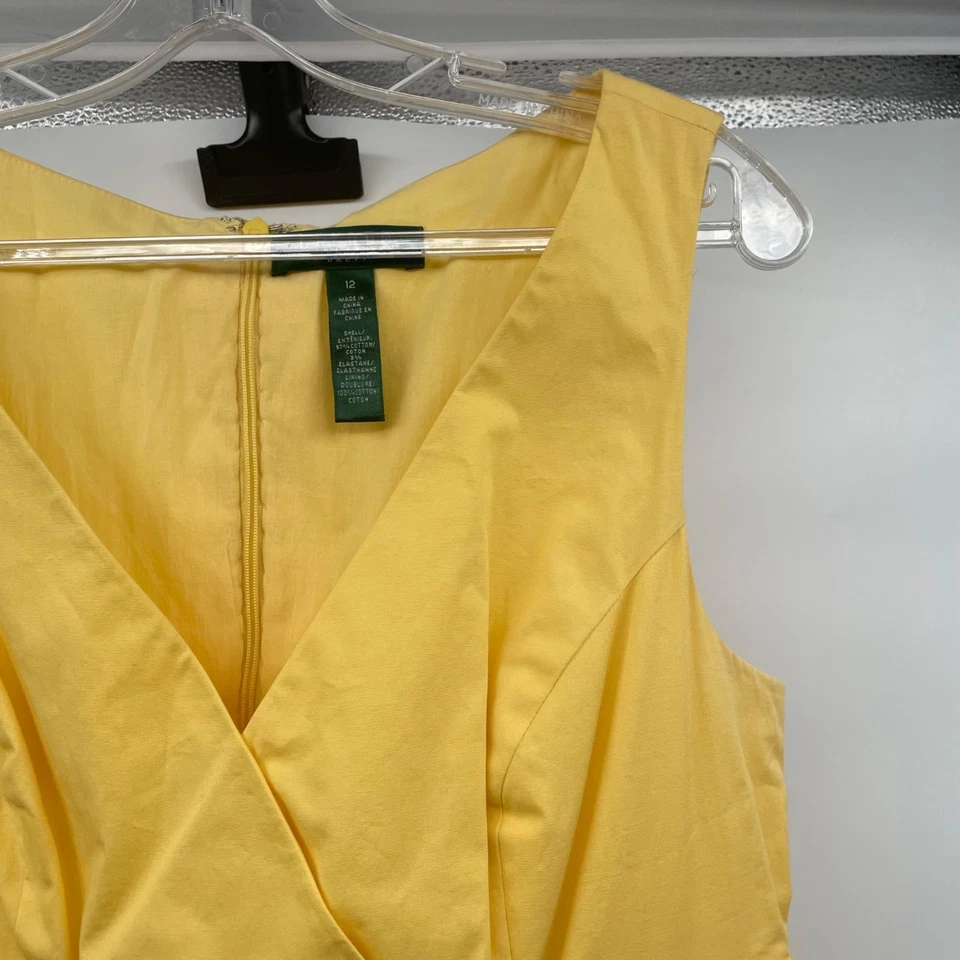 Платье Lauren Ralph Lauren без рукавов Fit & Flare Midi плиссированное желтое размер 12 на молнии - Изображение 4 из 4