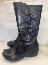 Miz Mooz Olsen Black Leather Mid Calf Boots Faux Fur Lined 10 / EU 41 Boho