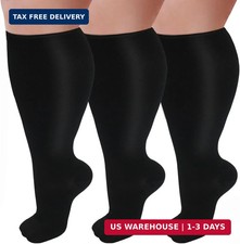 3 Pairs Plus Size Compression Socks for Women and Men Wide Calf 20-30mmhg Extra
