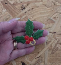 Holly - Christmas Holly - Embroidered Iron On Applique Patch - 2.5" Version