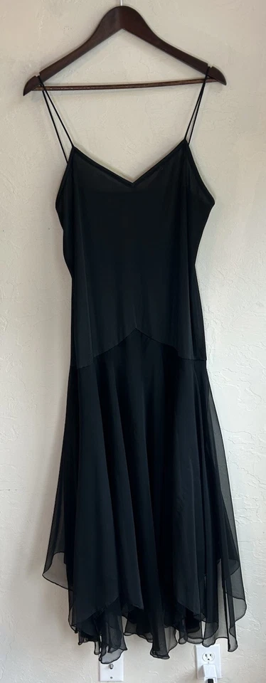 Vintage 90s Lillie Rubin Black Asymmetrical Maxi Slip Dress 14 Goth Grunge Union - Image 3 of 4