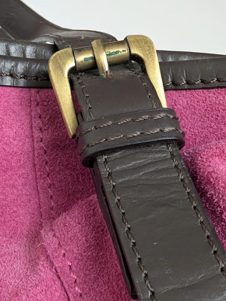 Dayaday Suede Leather Shoulder Bag Pink Tote w/ Brown Straps Brass Buckles - Image 3 of 4