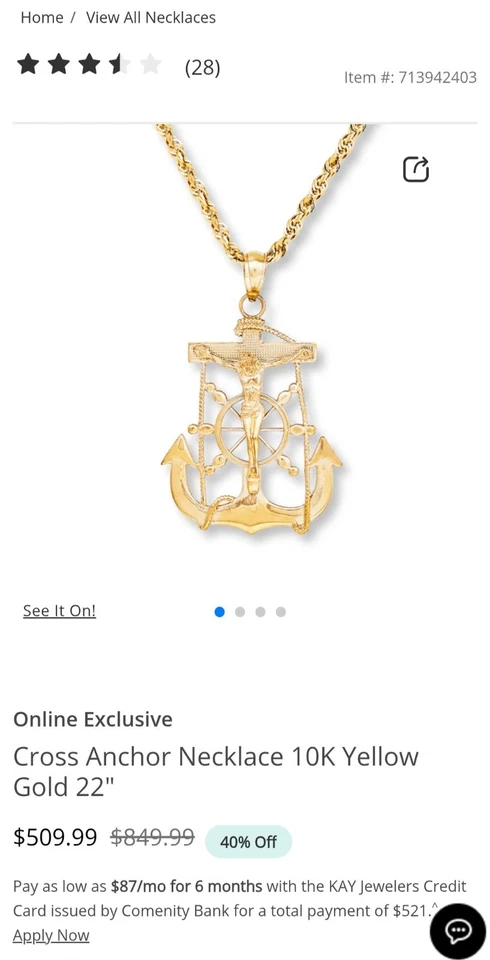 Kay Jewelers 10k Yellow Gold Mariners Cross Jesus Crucifix Anchor Pendant - Image 4 of 4