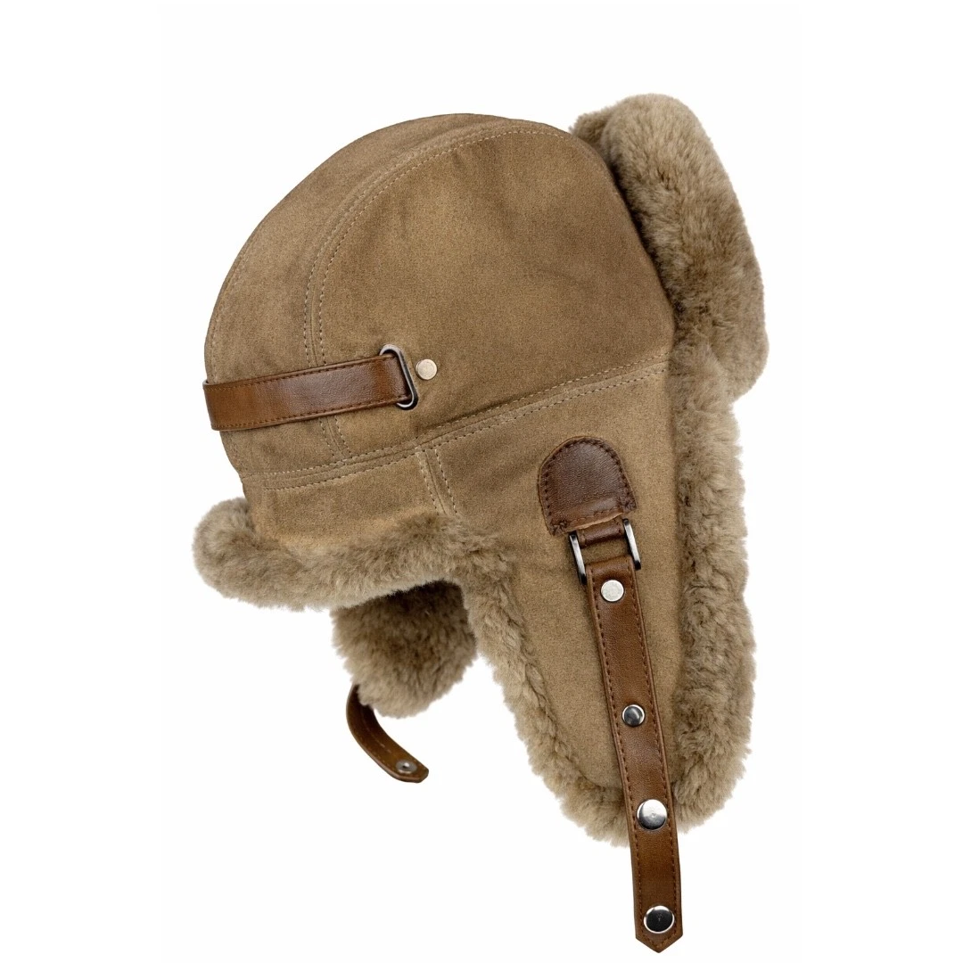 Handmade Real Shearling Leather Trapper Hat — Warm Winter Trapper Hat for men