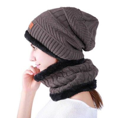 Warme Strickmütze und Kreis Schal Set Outdoor Schal Beanie Totenkopf Mütze für Winter