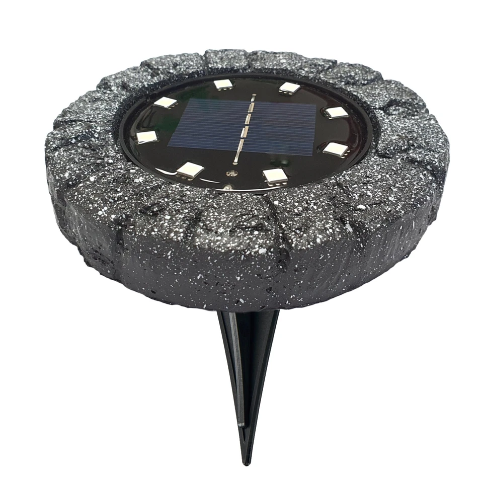 4x Solar Boden-Leuchte für Außen Stein-Optik Led Garten-Strahler Beet Weg Aufbau - Bild 4 von 4