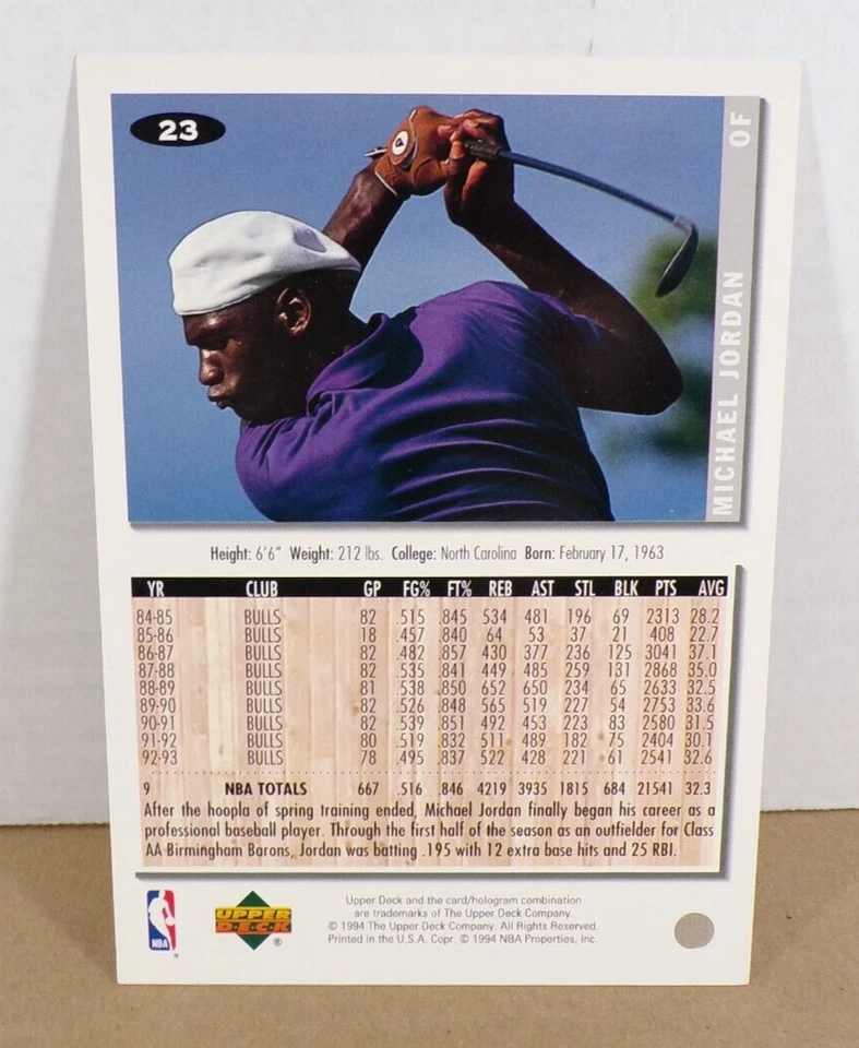 Tarjeta Jumbo Michael Jordan White Sox 1994 Upper Deck #23 110524DMT Foto 2 de 2
