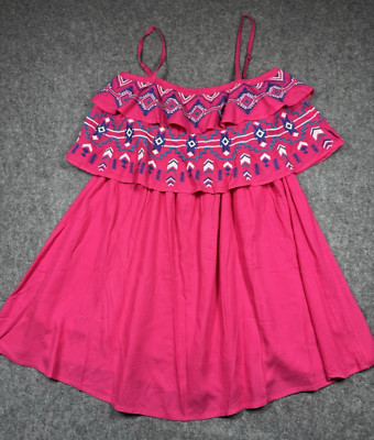 Ariat Women's Medium Malena Spaghetti Strap Summer Dress Pink Peacock