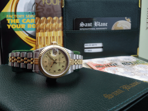 ROLEX Ladies 26mm 18kt Gold & SS DateJust Champagne Roman Dial 69173 SANT BLANC - Picture 1 of 5