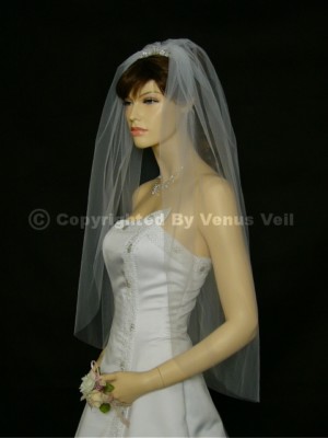 1T White Bridal Fingertip Length Cut Edge Wedding Veil
