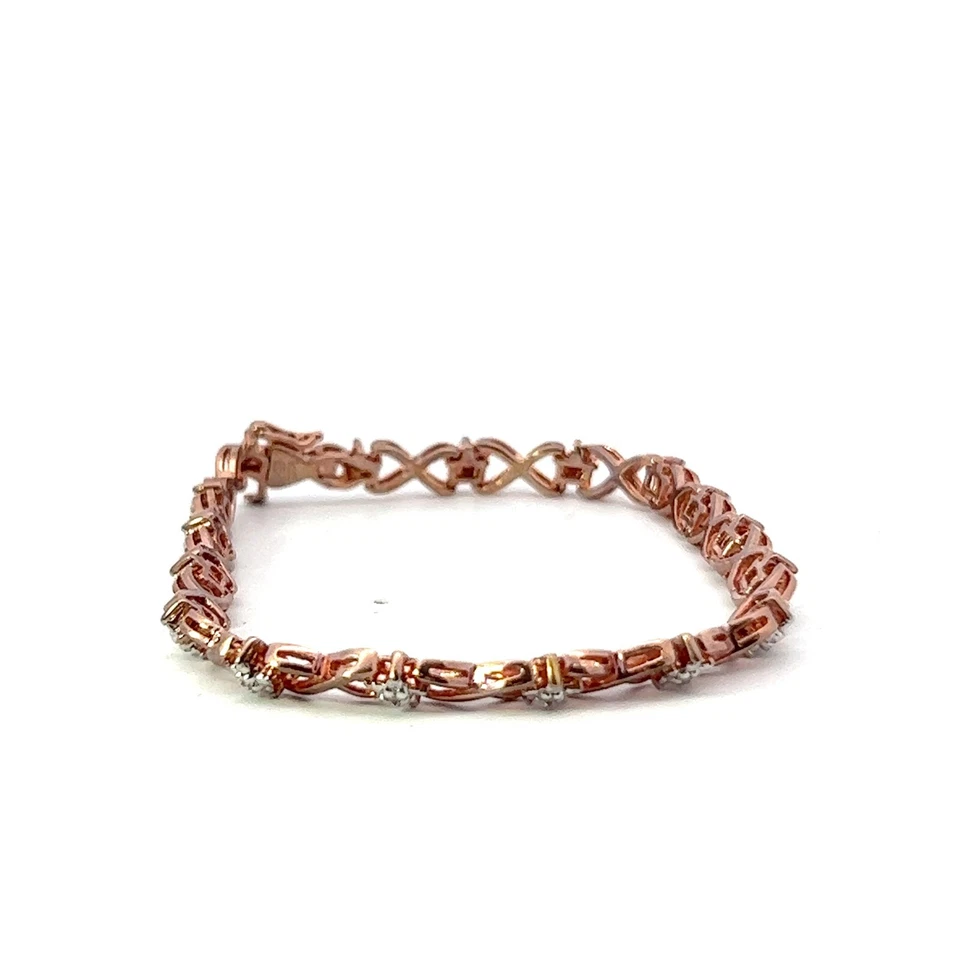 НОВЫЙ браслет из чистого серебра с круглыми бриллиантами звездами 0,10 карата розовое золото (H, I1) 8,5 дюйма - Изображение 3 из 4