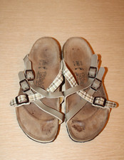 BIRKI'S by BIRKENSTOCK Taupe Plaid 3 Strap Strappy Sandals US 6 EU 37