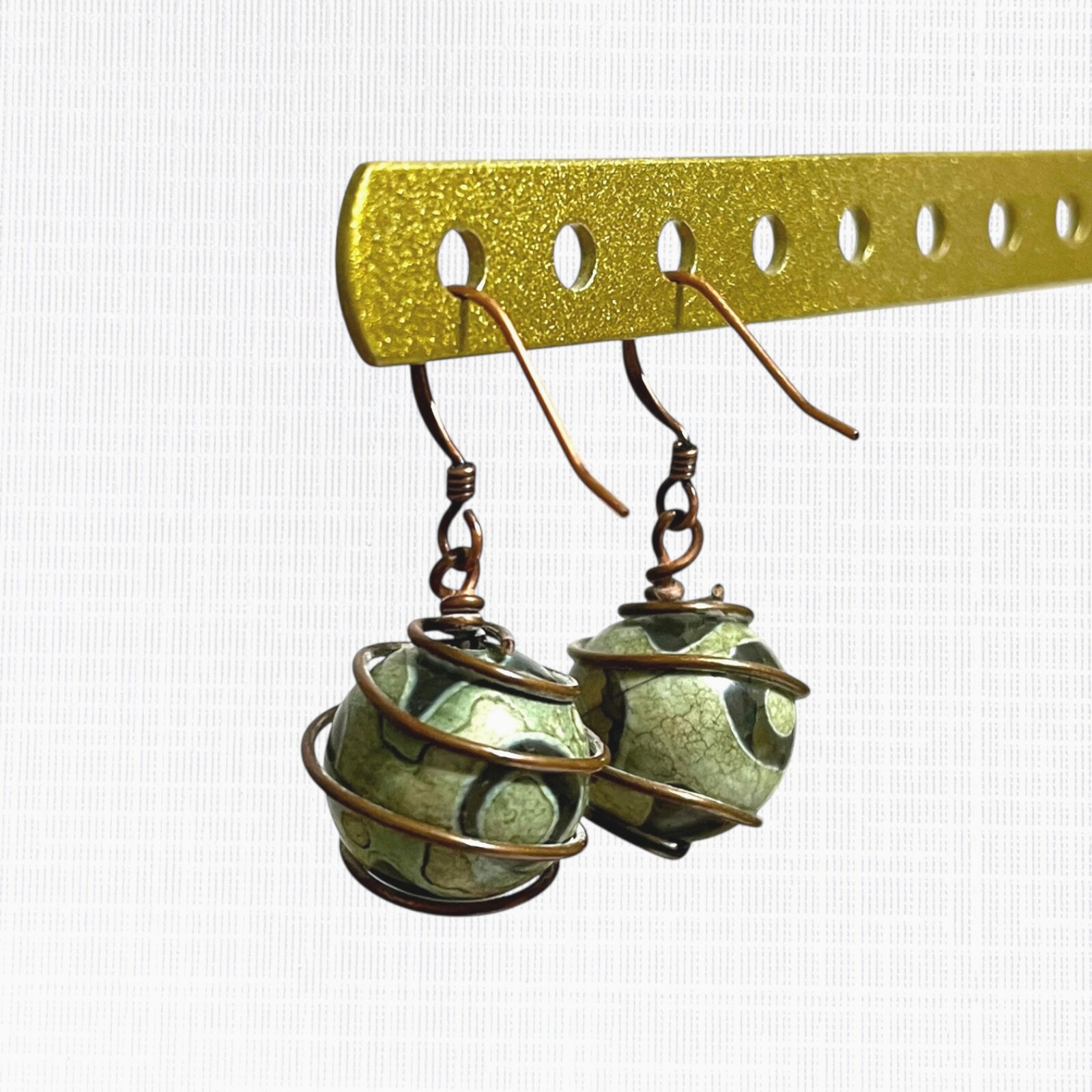 Copper Wire Wrapped Earrings Round Dangle Coiled … - image 1