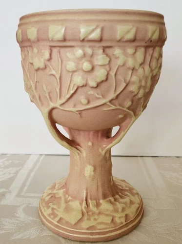 Roseville Creamware "PINK" Art Pottery Tree of Life Ceramic Chalice Vase 11-9