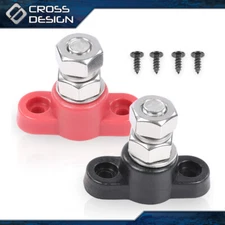 Stainless Junction Block Power Post Set Insulated Terminal Stud 3/8" Red & Black