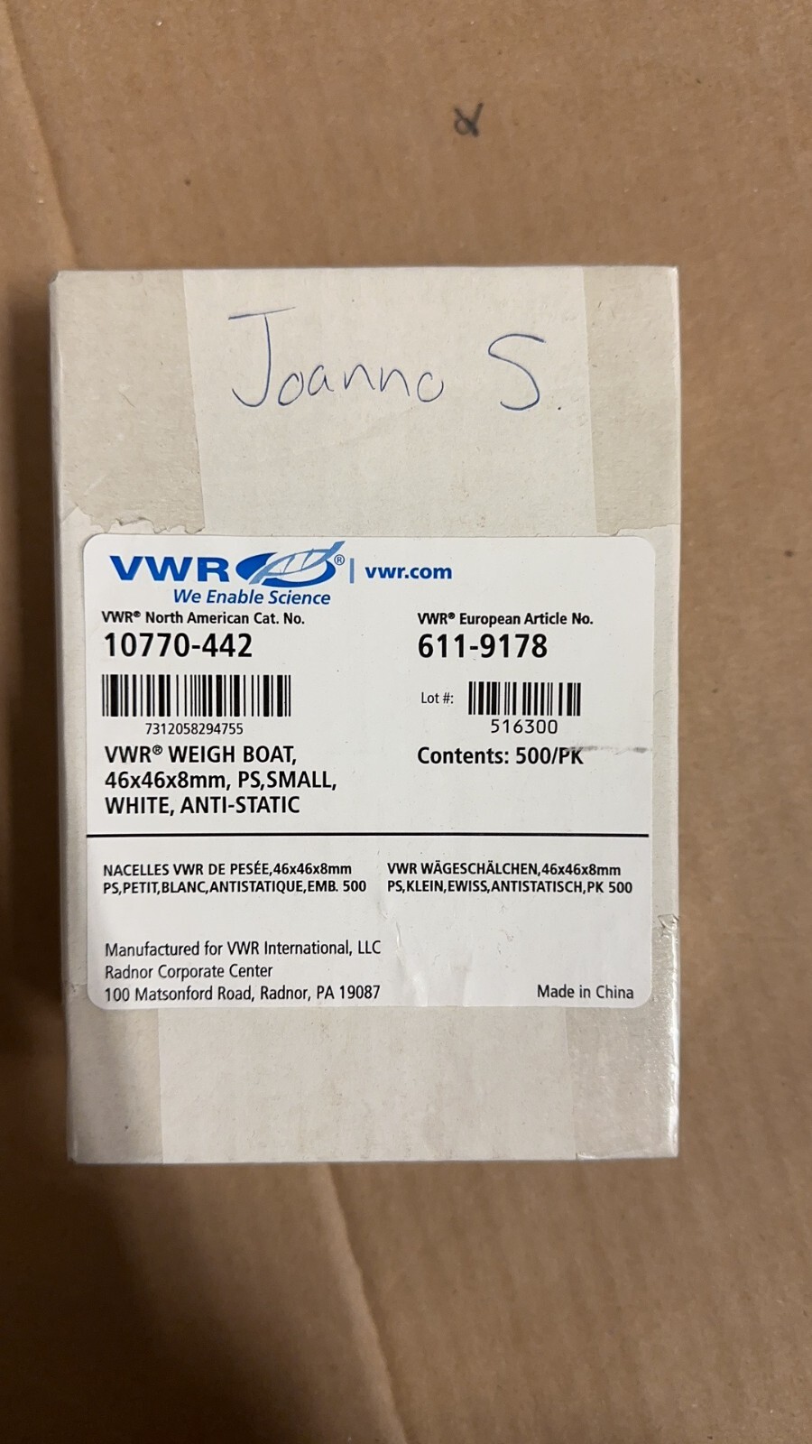 VWR 10770442 Disposable Square Weighing Boats 7mL 46x46x8mm Qty500