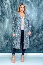 Womens Plus Size Animal Print Long Cardigan 1XL Charcoal Gray Zebra Print