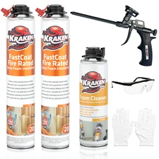 Kraken Bond FastCoat Closed Cell Spray Foam 2 Pk Class A Fire-Rated Gun Incl Set