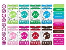 PUR Xylitol Chewing Gum 8 Flavor Variety 55 Pieces, 8 Pack Sugarless Vegan