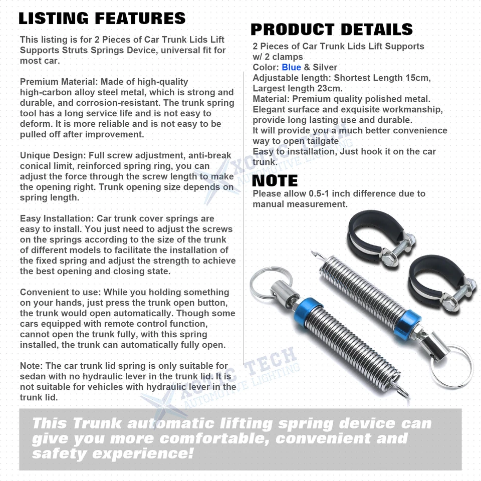 2PCS Car Trunk Boot Lid Lifting Device Spring Trunk Automatic Lifting Spring kit - Image 2 of 4