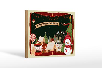 Holzschild Weihnachten WARM CHRISTMAS GREETINGS Deko Schild 18x12 cm