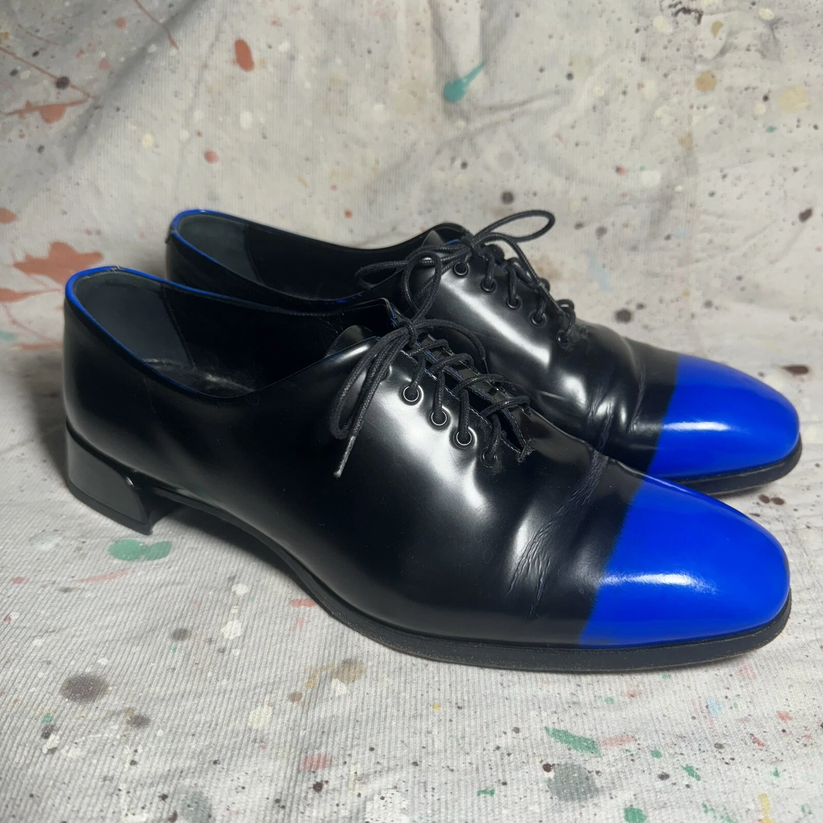 CHAUSSURES OXFORD À LACETS DIOR NOIRES BLEU ÉLECTRIQUE 38,5