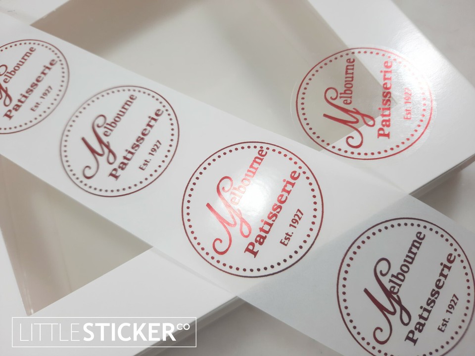 Clear Round Stickers RED FOIL print Print your own design or text X