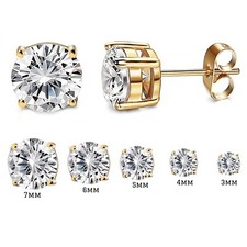 Elegant Round Cut 14K Gold Plated Sterling Silver CZ Studs - Choose Your Size
