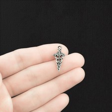 BULK 50 Caduceus Medical Charms Antique Silver Tone - SC097