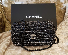 NIB CHANEL 2022 22B Sequin with Light Pink Beads, Black Hardware Evening Bag