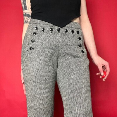 Grey capris with corset and button accents
