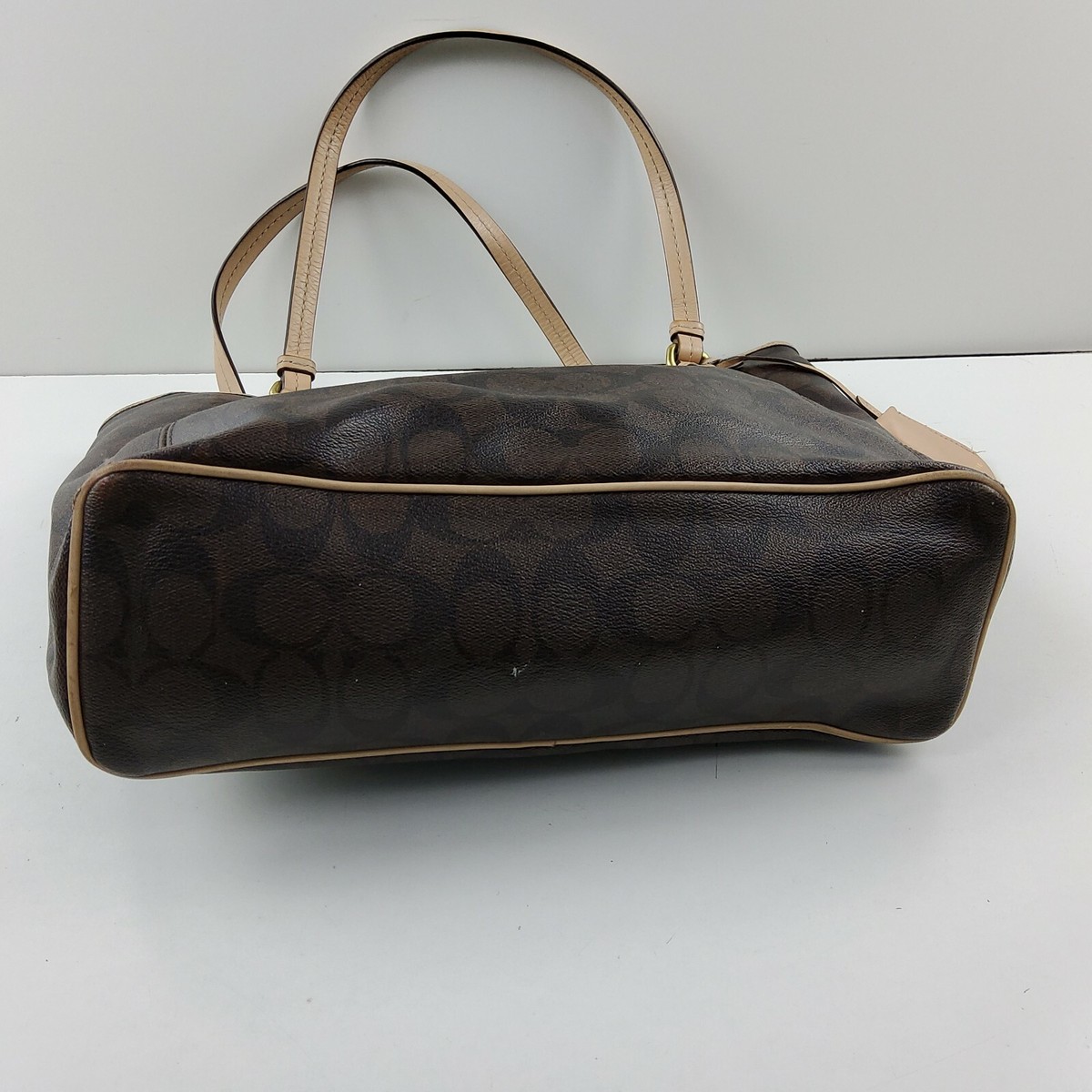 Coach Signature F28365 Contrast Trim Tote Purse Shoulder Handbag