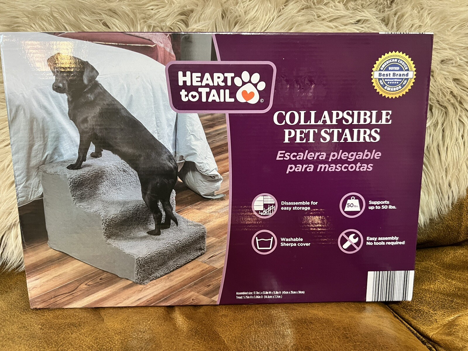 Heart To Tail Collapsible Pet Stairs Supports 50 lbs Washable Sherpa