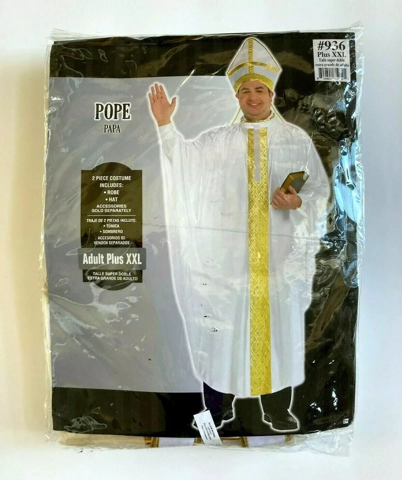 Disfraz Papa 2 Piezas #936 Adulto Plus XXL Blanco Bata y Sombrero Nuevo en Paquete Foto 3 de 4