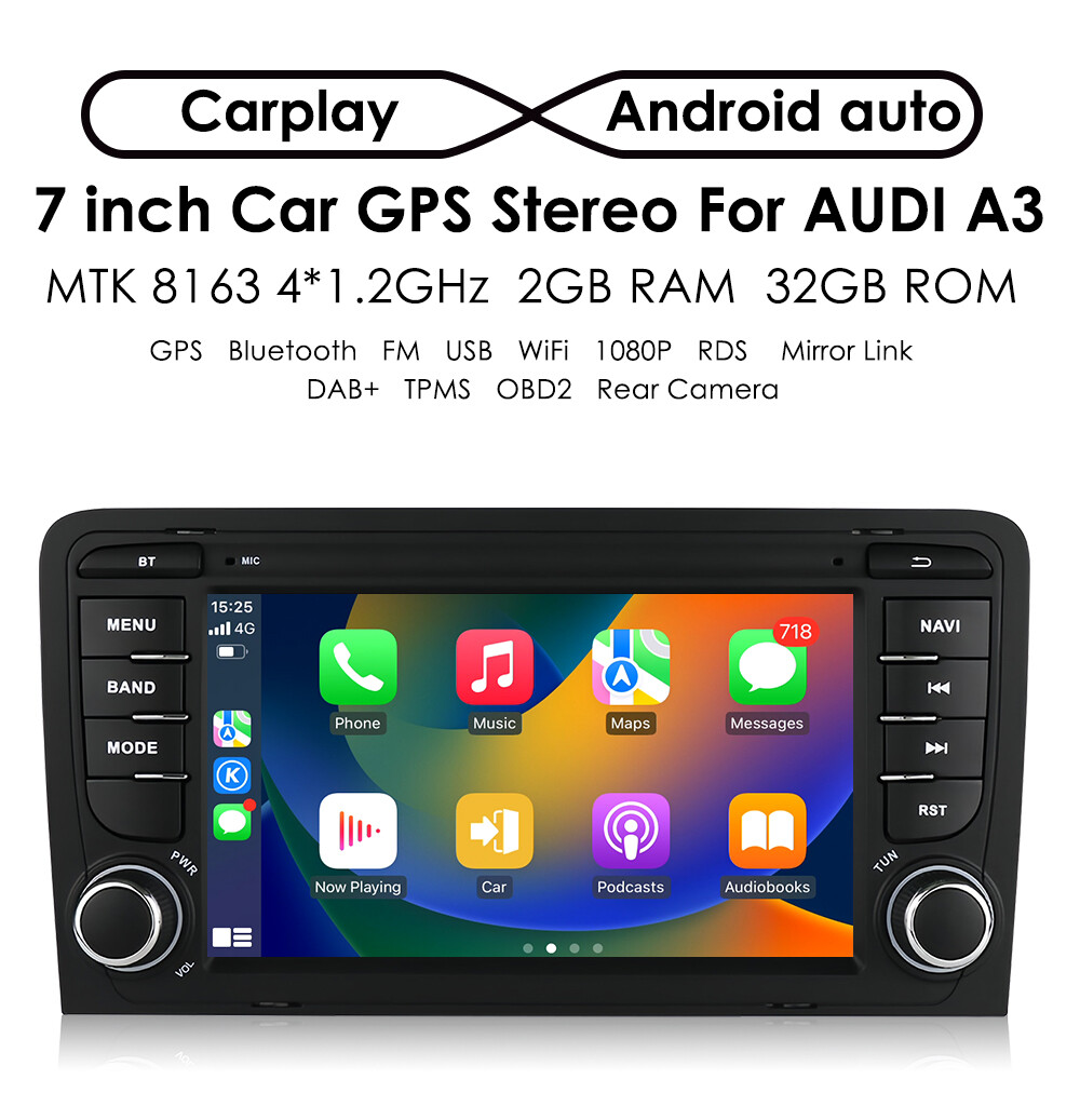 For Audi A3 2003-2013 Car Stereo Radio Fit Apple Carplay Android Auto GPS Wifi E