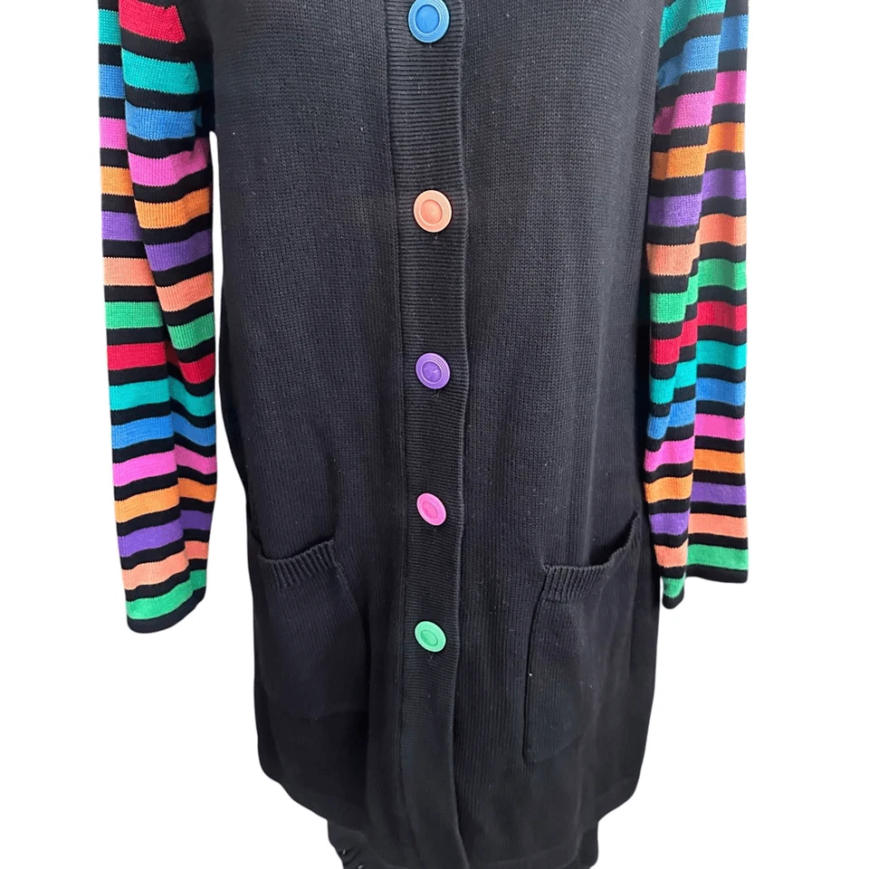 Cárdigan Bob Mackie Usable Art Negro Largo Tejido Acentos Arco Iris Mediano De Colección Foto 3 de 4