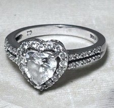 Vintage Sterling Silver 925 Ladies  Ring Heart CZ Size: 6.75