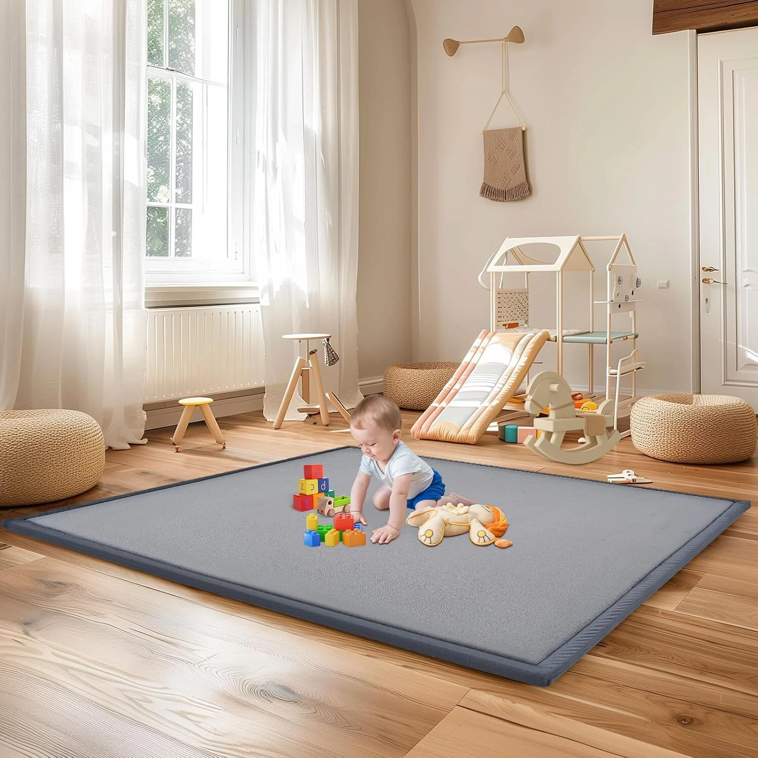 NAIZEA Extra Large Baby Play Mat for Floor Play Mat Tummy Time Mat 80"x70"x1.4"
Opens in a new windo