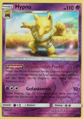   Pokemon SM10 Phase 1 Hypno Reverse Holo 72/214 Kräfte im Einklang