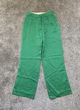 Womens Sezane Trousers Size 34 UK 6 Linen Blend Green Wide Leg