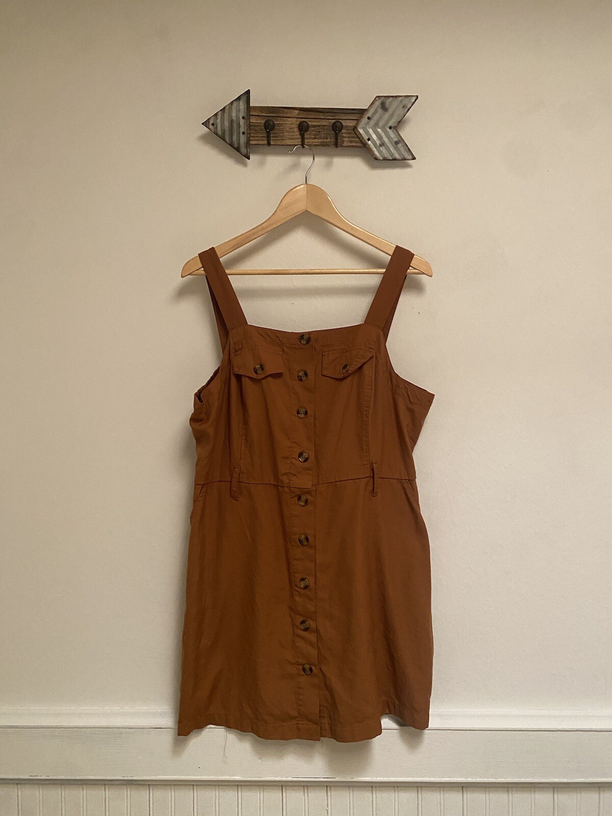 Rust Color Strap Tortoise Shell Button Up Dress S… - image 17