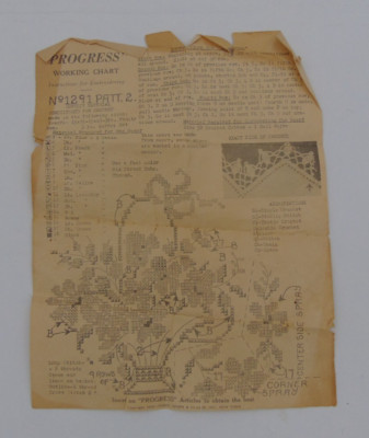 1942   Progress  Working Chart from Kit No. 1291 Patt. 2 Crocheting Embroidery