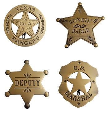 4 Pack Western Gold Texas Rangers Company A US Marshal Deputy Stinkin' Badge