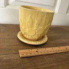 Vintage McCoy Sand Dollar Planter Yellow  Pot Attached Saucer 1940s 4”