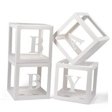 Baby Boxes with Letters, 4 Transparent Balloon for Gender Reveal White
