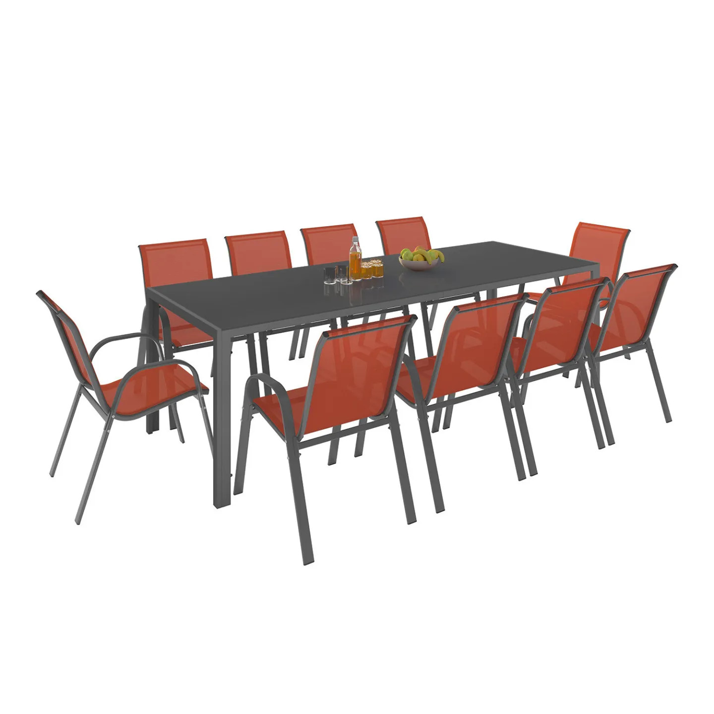 Salon de jardin MADRID table 240 cm et 10 chaises terracotta