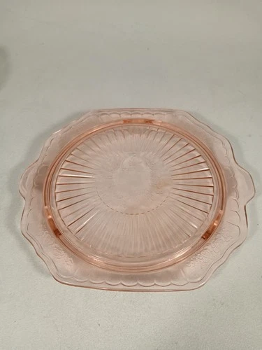 Anchor Hocking 10" Mayfair Open Rose Pink Depression Glass Footed Cake Plate