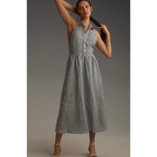 REFORMATION Tace Gingham Linen Halter Midi Dress - Size 6