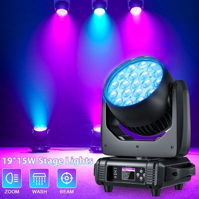 19x15W LED Zoom Moving Head Stage Light RGBW DMX Beam Wash Lighting DJ Disco Bar