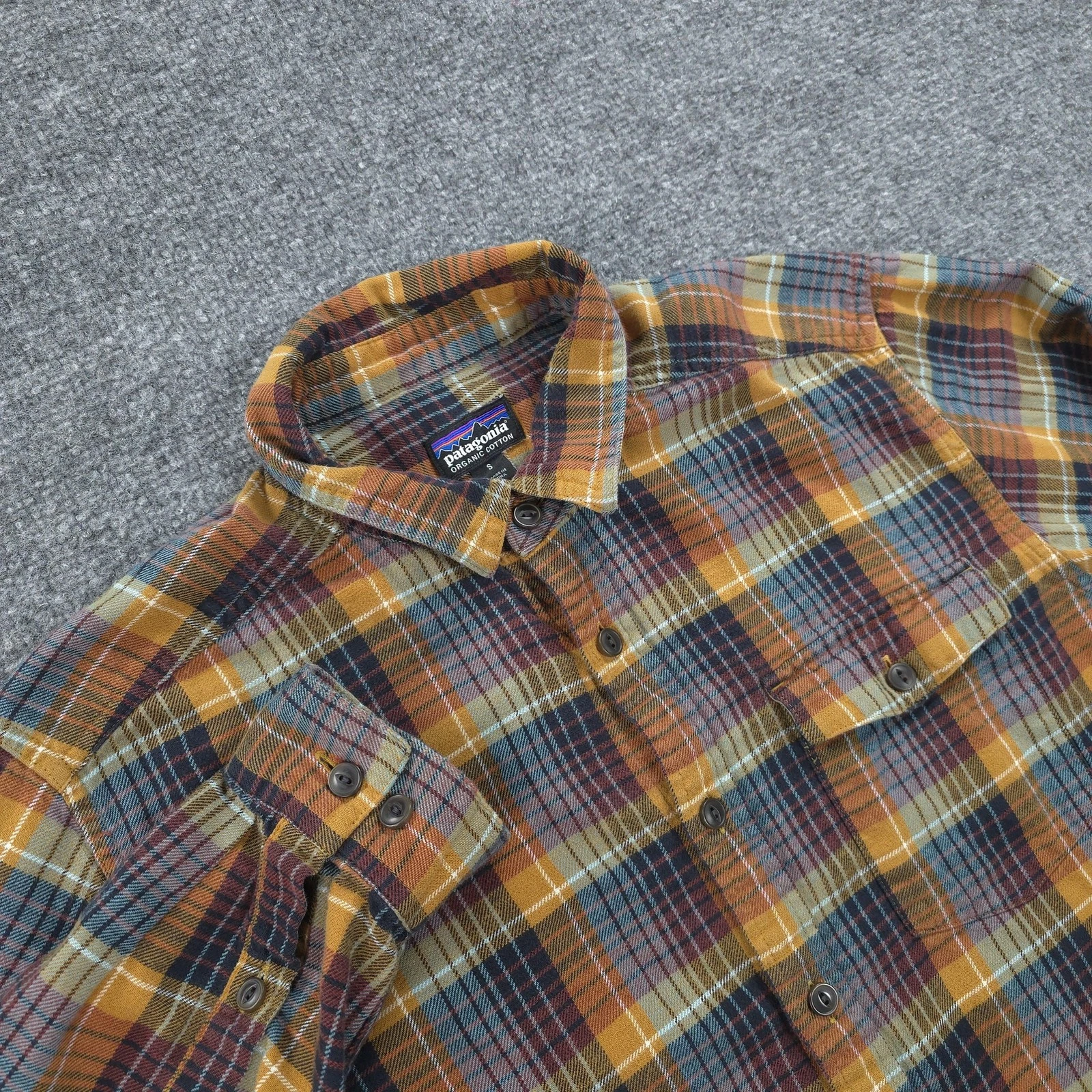 Patagonia Shirt Mens Small Brown Plaid Lightweight Fjord Flannel Organic Hiking